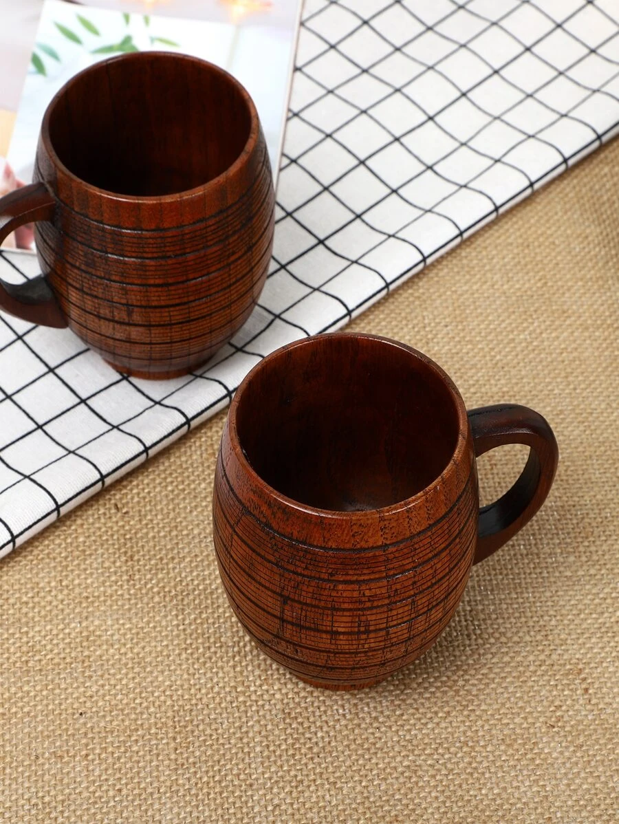 ถ้วย 1 ชิ้น มีเท็กซ์เจอร์ งานไม้ แก้วมัค วินเทจ งานไม้ และ ที่จับ สำหรับ ใช้ในบ้าน oo-189