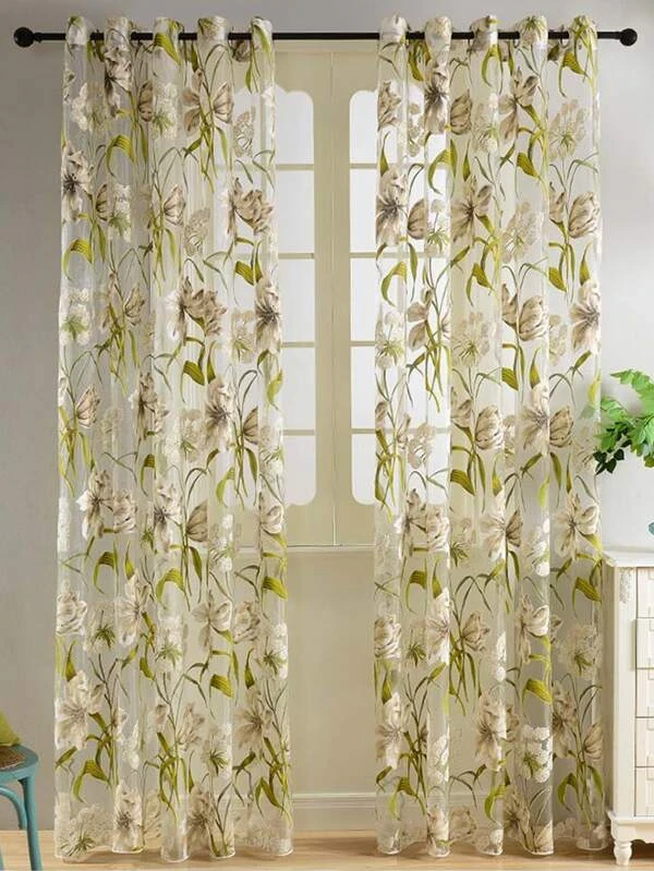 ผ้าม่าน พิมพ์ ลายดอกไม้ ผ้าโปร่ง 1 ชิ้น  ผ147