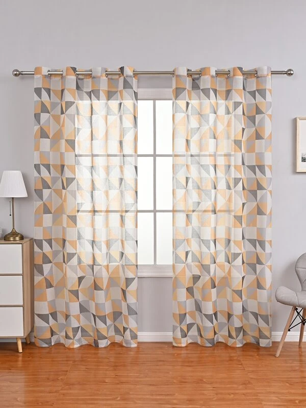 ผ้าม่าน ผ้าโปร่ง สไตล์ เรขาคณิต  ผ135