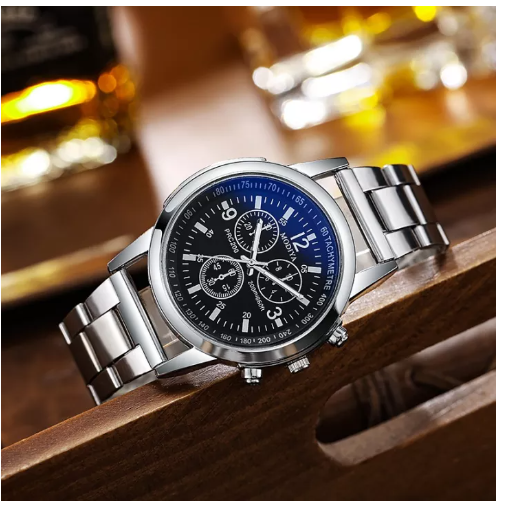 EW24-กระจกสีฟ้าธุรกิจสายเหล็กนาฬิกาข้อมือผู้ชาย Casual Analog ควอตซ์นาฬิกาข้อมือผู้ชายนาฬิกา