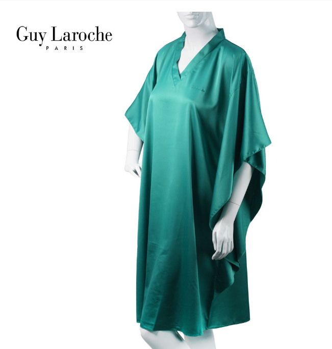 SA1>ชุดนอน แบรนด์ GUY LAROCHE กระโปรงยาวคลุมเข่า ทรงค้างคาวสั้น คอวี ไหล่ล้ำ เนื้อผ้าซาติน เนียน นุ่ม ลื่นเย็นสบาย GV3769 **