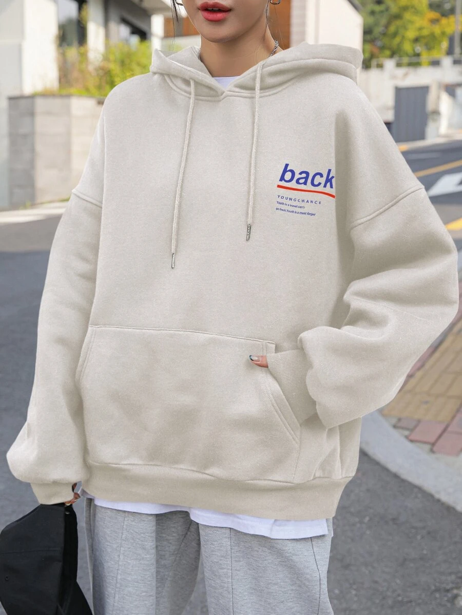 ฮู้ดดี้ ลายสโลแกนกราฟิก ไหล่ตก กระเป๋าหน้าท้อง เชือกผูก เก็บความร้อน  cc-81