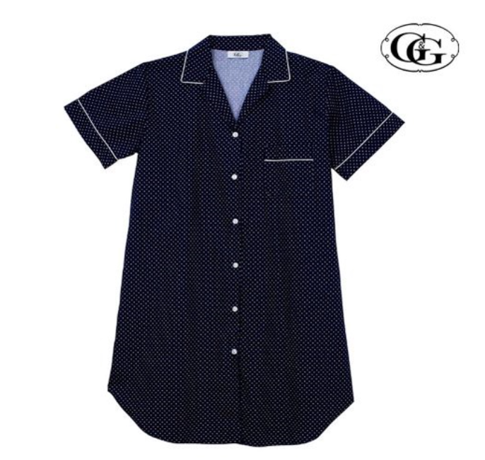 GG43>G&G Nightwear รุ่น EN4P30 ชุดนอนกระโปรงลายจุด คอปก สี NV