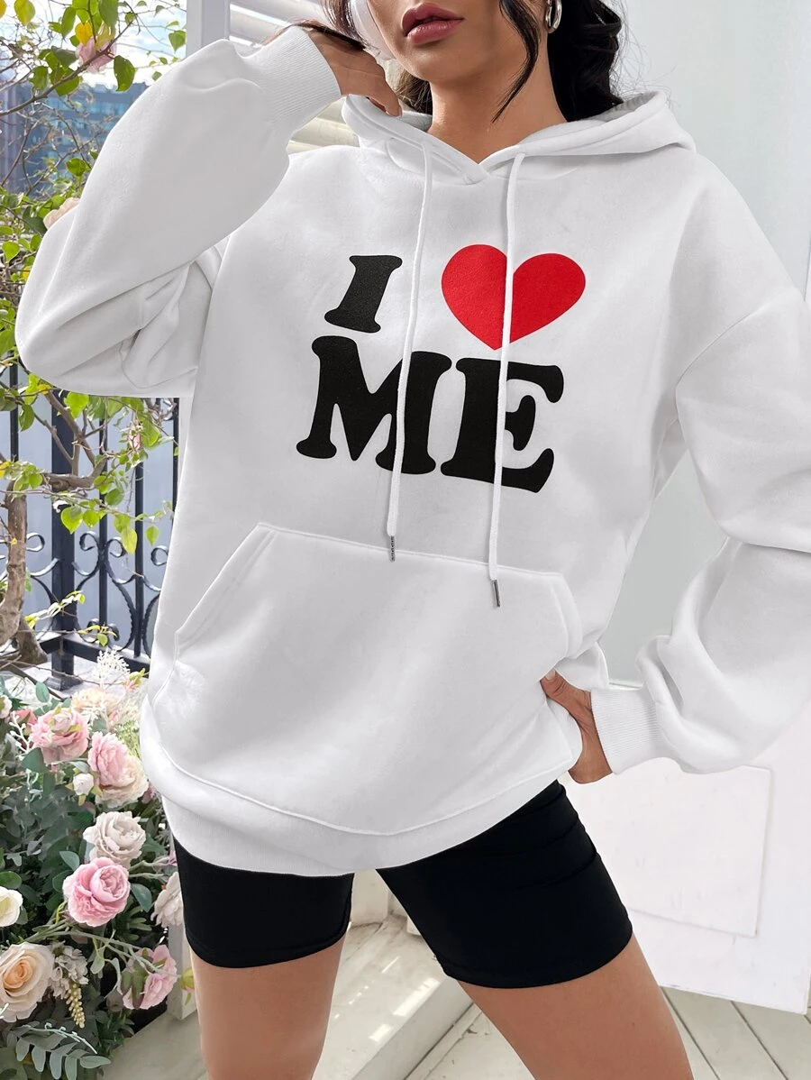 ฮู้ดดี้ หัวใจ & พิมพ์ สโลแกน ไหล่ตก เชือกรูด  cc-39