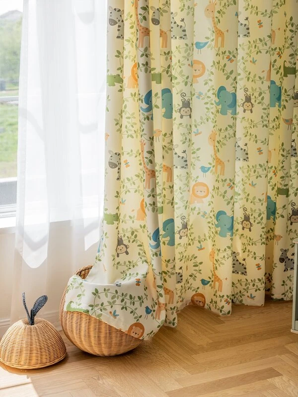 ผ้าม่านทึบแสง การ์ตูน พืช & พิมพ์ลายสัตว์ แผงเดียว 009