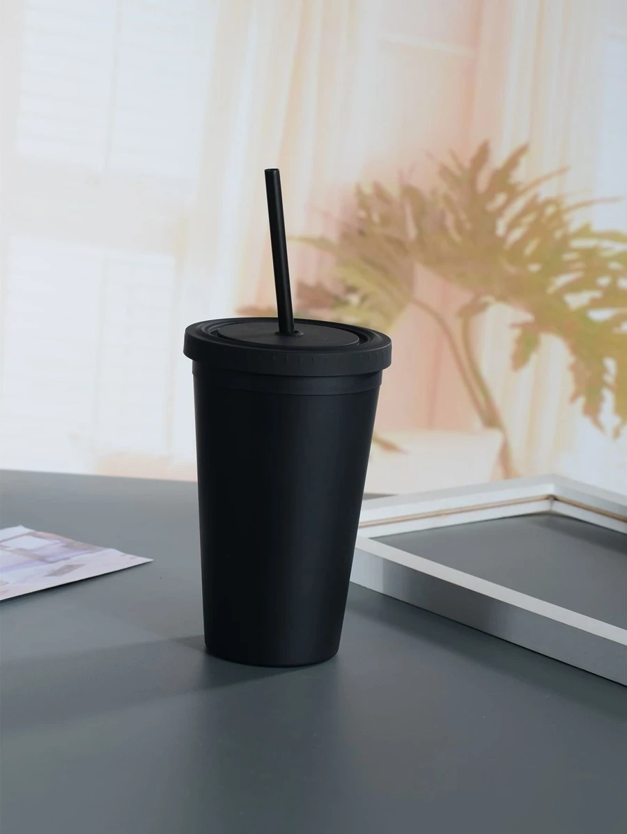 ถ้วย 450 มล พลาสติก เรียบง่าย สีดำ ฟาง สำหรับ บ้าน และ ออฟฟิศ 1 ชิ้น pp-25