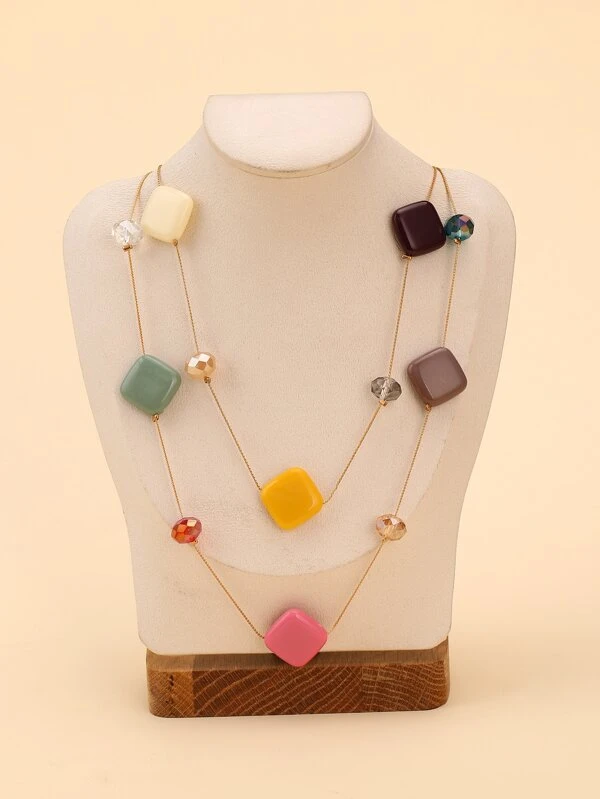 สร้อยคอเลเยอร์ ทางเรขาคณิต มีดีเทลตกแต่งด้วยหิน kk-224