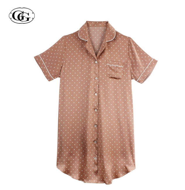 GG46>G&G Nightwear รุ่น EN5P05 ชุดนอนซาตินแบบคอปก แขนสั้น ขายาว สี PI