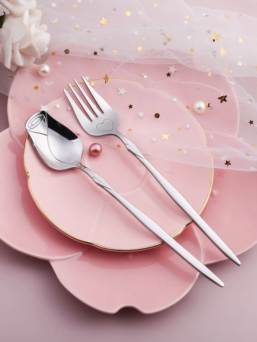 ชุดช้อนส้อม ดีไซน์รูปดอกกุหลาบ 2 ชิ้นhh-51