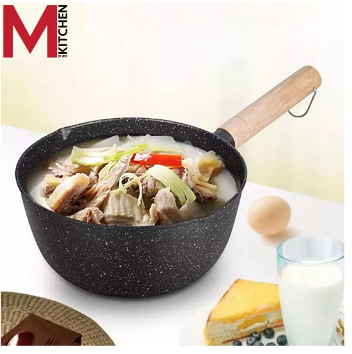 KIT36-M KITCHEN หม้อ หม้อด้าม หม้อแคมปิ้ง หม้อเคลือบหินอ่อน กระทะ กะทะ กระทะเคลือบหินอ่อน 18 ซม สามารถใช้กับเตาแม่เหล็กไฟฟ้า MF18