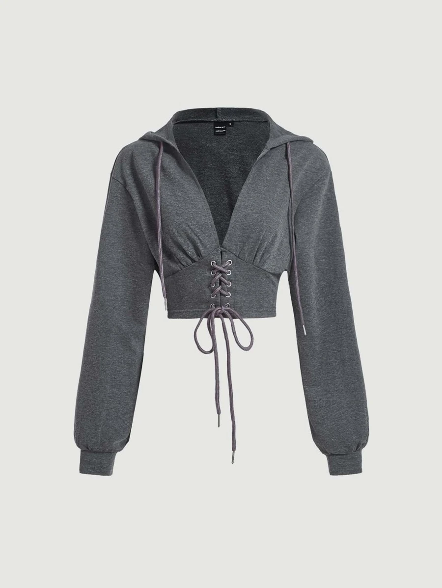 ฮู้ดดี้ สีพื้น ผูกเชือกด้านหน้า เชือกรูด cc-71