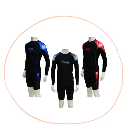 BIG44-TBL ชุดว่ายน้ำผู้ชายเป็นเซต เสื้อแขนยาวกางขาสามส่วน