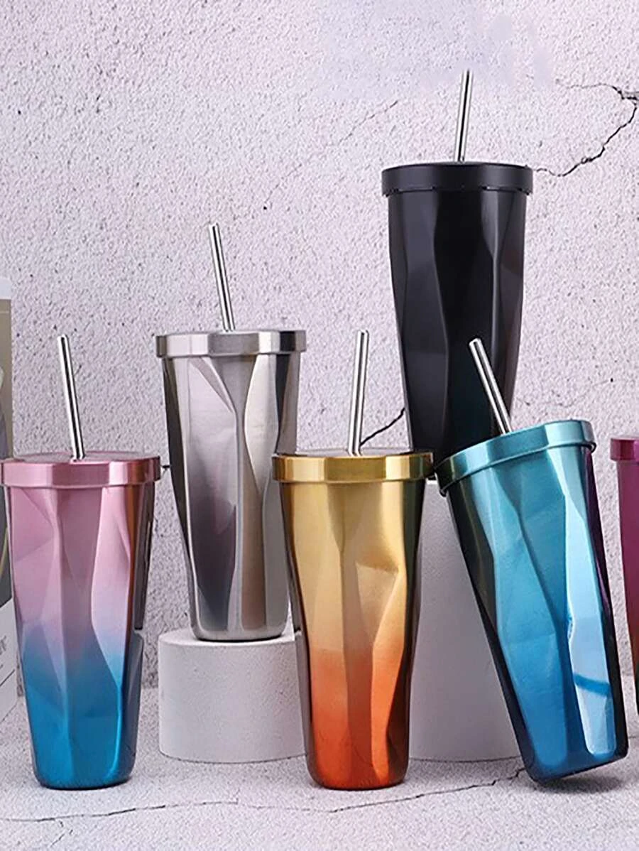 แก้วเก็บความเย็น 1 ชิ้น 480ml แบบพกพา สแตนเลส และ หลอด โมเดิร์น หลากสี เก็บความร้อน ลายขวดน้ำ สำหรับ บ้าน  pp-28