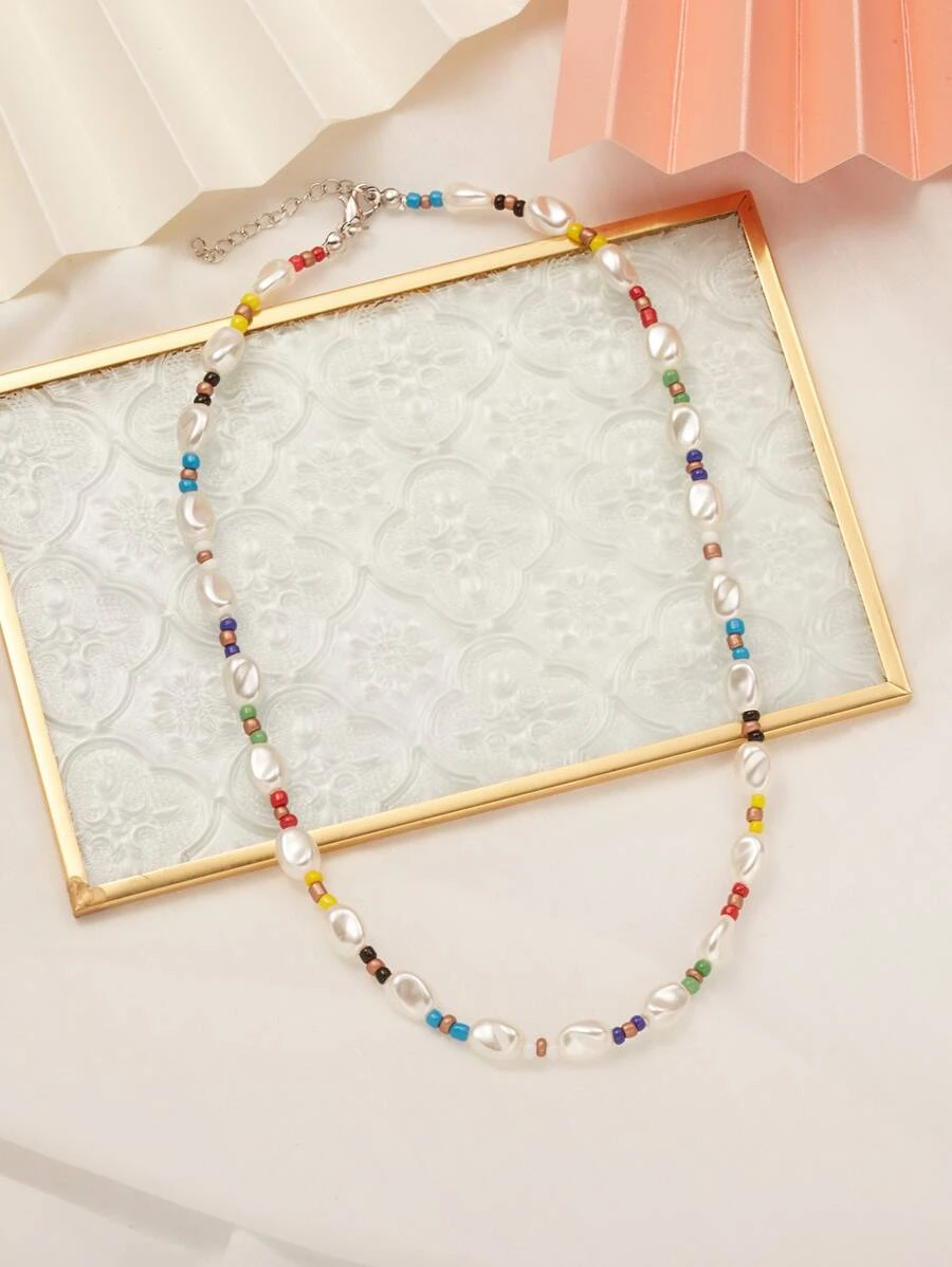 สร้อยคอลูกปัดมุกเทียม kk-41