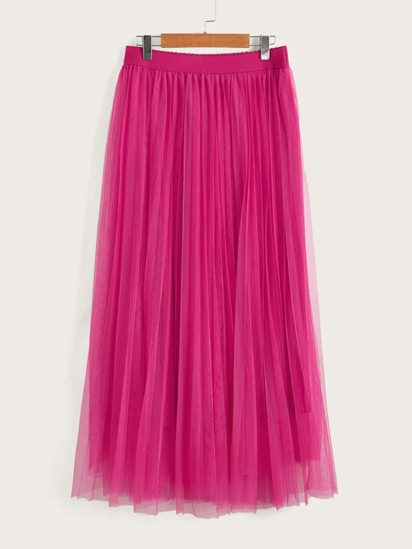 กระโปรง เอวขอบโค้ง ผ้าโปร่งชั้นนอก jj-108