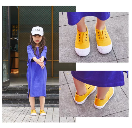 GO9-รองเท้าผ้าใบเด็กสีพื้น รองเท้าหัดเดินพื้นยางกันลื่น สีสวย ทนทาน ใส่สบาย แฟชันเด็กเล็ก