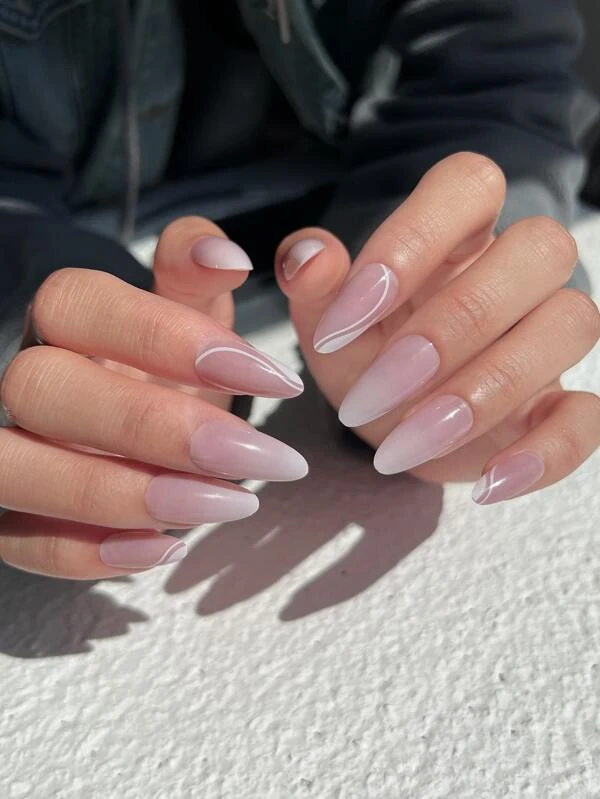 เล็บปลอม ยาว อัลมอนด์ ออมเบร 24 ชิ้น & เทปกาว 1 แผ่น & ตะไบเล็บ 1 ชิ้น c-74