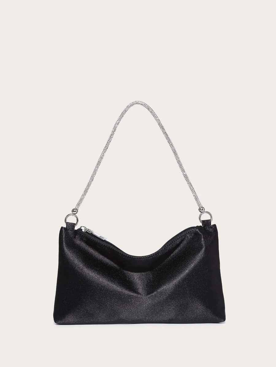 กระเป๋าสี่เหลี่ยม ตกแต่ง พลอยเทียม ผ้าซาตินv-62