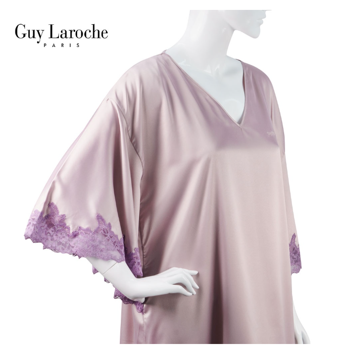 SA2>ชุดนอน แบรนด์ GUY LAROCHE แม็กซี่ กระโปรงยาว ทรงค้างคาว คอวี ไหล่ล้ำ เนื้อผ้าซาตินเนียนนุ่ม ลื่นเย็นสบาย GV3805 **ฟรีไซส์