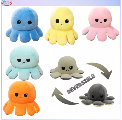 JIN65-ตุ๊กตาปลาหมึกพลิก น่ารัก หลากสี ตุ๊กตาอิโมจิ สองด้าน ตุ๊กตาปลาหมึกพลิก ตุ๊กตาของเล่น ตุ๊กตาปลาหมึก เปลี่ยนหน้าได้ ของเล่น Decom
