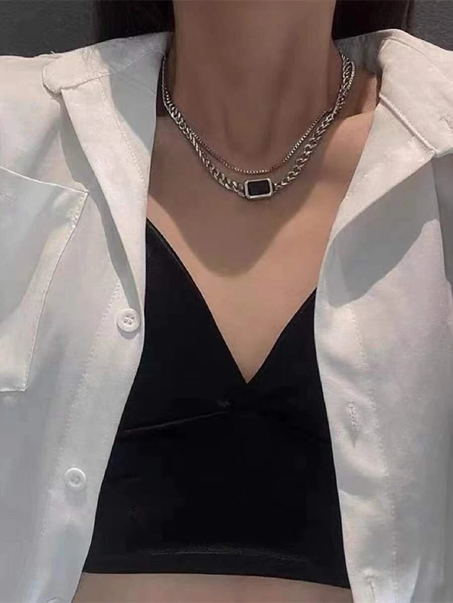 สร้อยคอ เลเยอร์ สี่เหลี่ยม จี้ kk-153