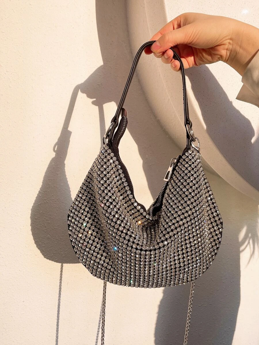 กระเป๋า บาแกตต์ ตกแต่ง พลอยเทียมv-61