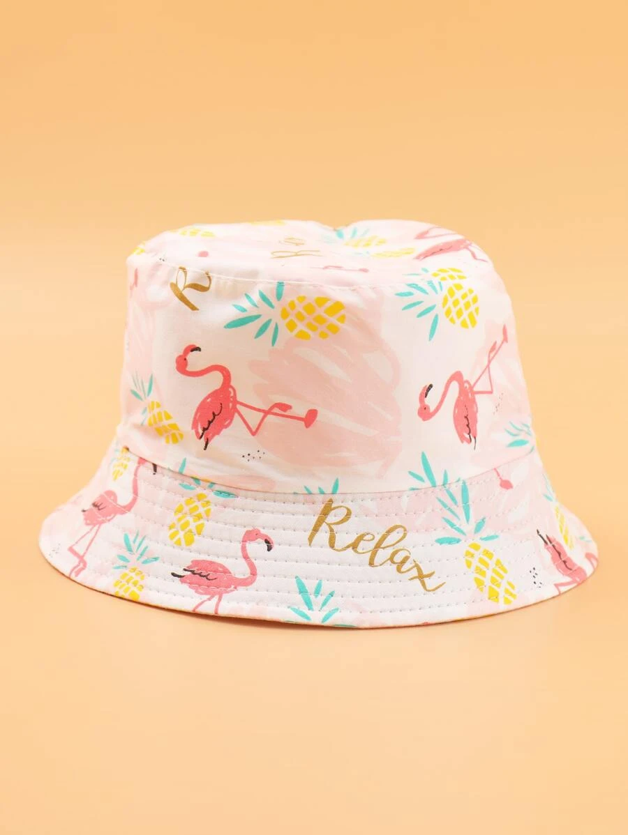 หมวกบัคเก็ตพิมพ์ลาย Baby Flamingo j-35