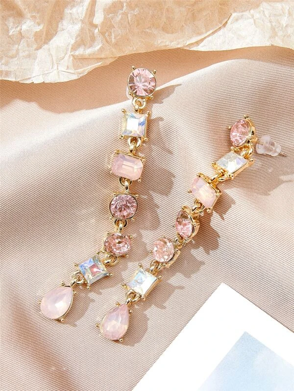 ต่างหูประดับ Rhinestone เรขาคณิต e-26