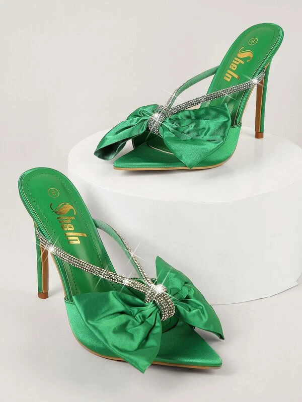 รองเท้าส้นสูง แต่งโบว์ ติดเพชร สำหรับงานกลางคืน l-53