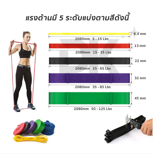 DK14-ยางยืดออกกำลังกายแรงต้าน 5 ระดับ (8-56 Kg)
