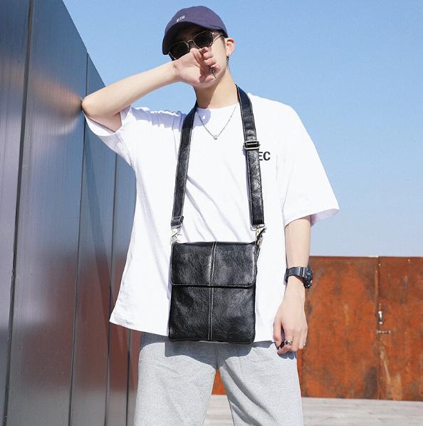 HU79-ผู้ชายหนัง Crossbody กระเป๋าไหล่เล็กๆกระเป๋าถือชาย Messenger กระเป๋าอเนกประสงค์ Solid Travel กระเป๋าสำหรั