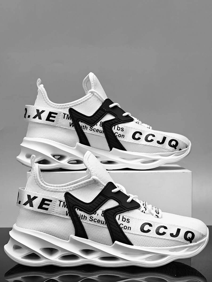 ผู้ชาย รองเท้าผ้าใบทรง Chunky ภาพกราฟิกตัวอักษร มีดีเทลผูกเชือก ถัก z39-46 m-11