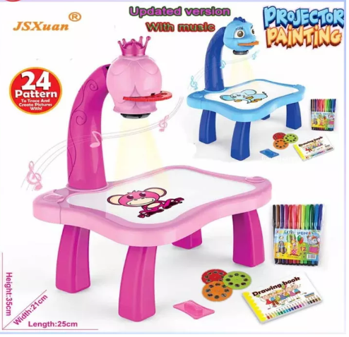 JIN77-เด็ก LED Projector Art Drawing ตารางของเล่นเด็กสมาร์ทกระดานวาดภาพโต๊ะศิลปะและหัตถกรรมโปรเจคเตอร์การเรียนรู้การศึกษา Toy