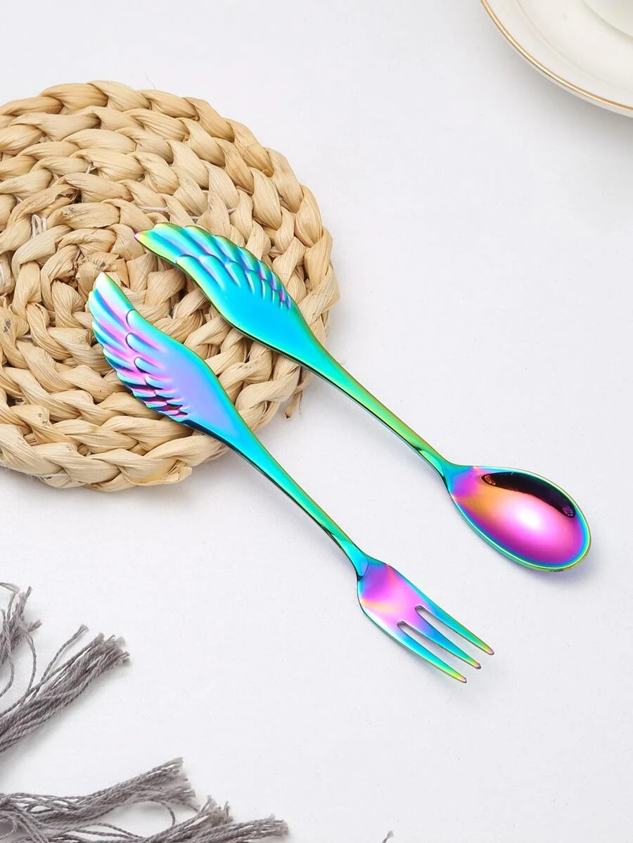 ช้อน 1 ชิ้น ลายปีก และ ส้อม 1 ชิ้น hh-26