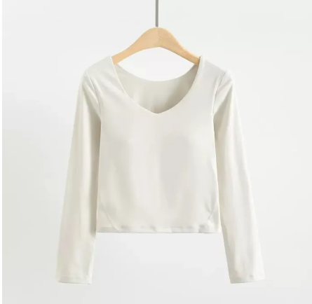 SF128-เสื้อผ้าโยคะมีแผ่นปิดหน้าอกผู้หญิงแขนยาวรัดรูปฝึกพิลาทิสเสื้อฟิตเนสวิ่งกีฬา