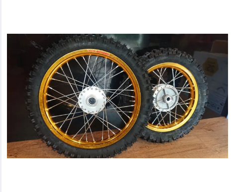 FU03-ชุดล้อทองขอบเรียบ 1.60x17,1.85x14 ดุม MSX พร้อมใส่ยางลายวิบาก พร้อมใส่เข้าป่าสบายๆ