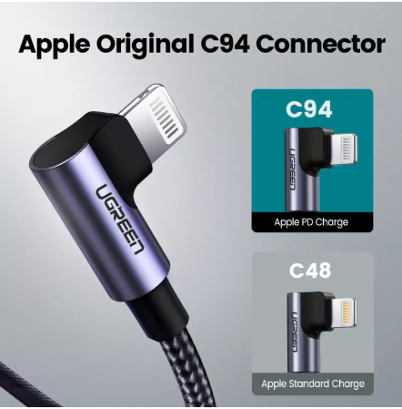 GE146-MFi สายชาร์จไอโฟน USB C to Lightning 90 Degree Apple Charging Cable for iPhone 14 13 Pro Max iPhone 14 Plus iPhone 12 11 Pro Max Model: 60763