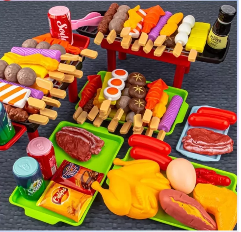 JIN68-บาร์บีคิวจำลองสำหรับเด็ก แกล้งเกม ของเล่นเด็กในครัว เครื่องครัวสำหรับทำอาหาร สวมบทบาทบาร์บีคิว