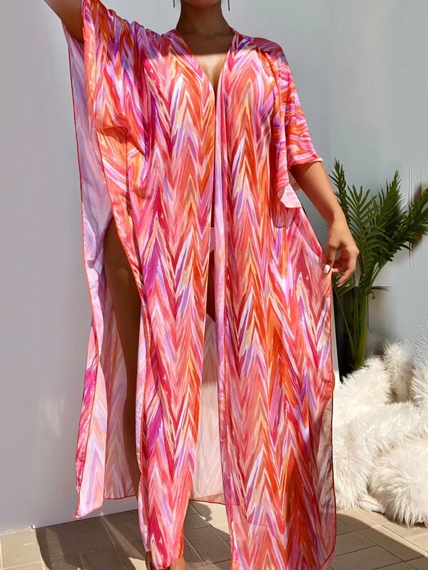 กิโมโน ลายซิกแซก ผ้าโปร่ง  mm-199