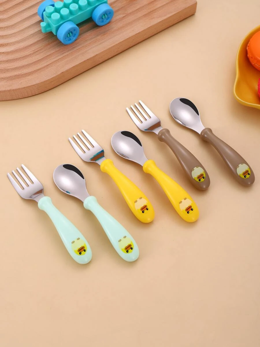 1 ชิ้น ช้อน ครัว ลวดลาย เป็ด สีสุ่ม & 1 ชิ้น ส้อม  hh-27