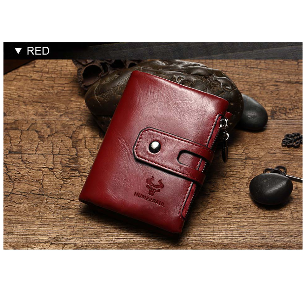 HU09-Humerpaul กระเป๋าสตางค์กระเป๋าใส่เหรียญกระเป๋าหนังวัวแท้มีซิปสําหรับผู้หญิง RFID
