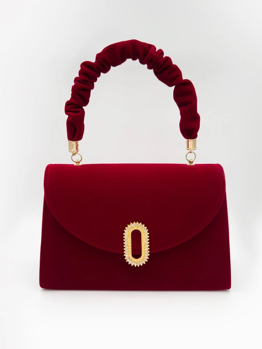 กระเป๋าสี่เหลี่ยม ตกแต่ง พลอยเทียม กำมะหยี่ v-75