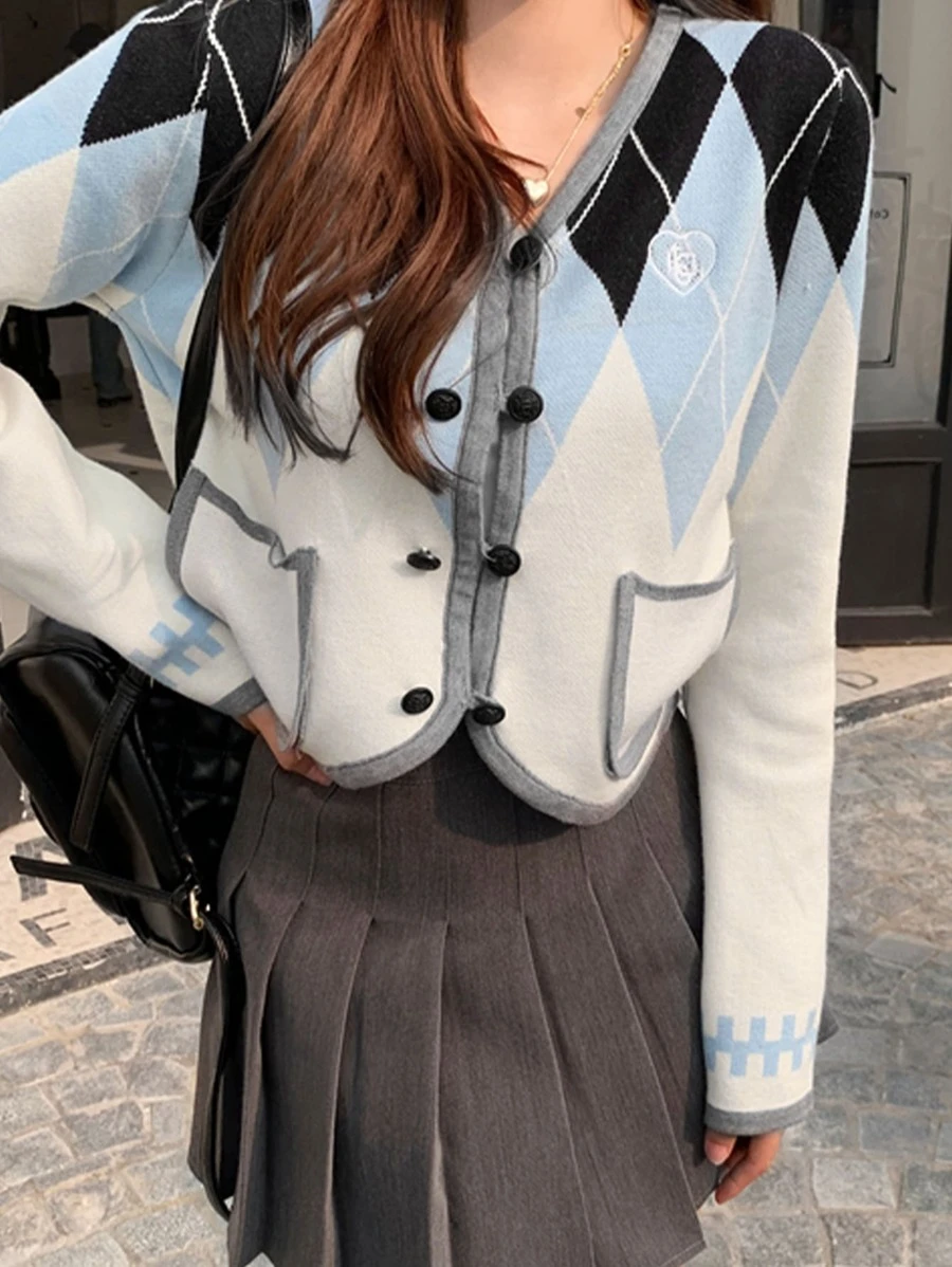 เสื้อคาร์ดิแกน ครอป ขอบสีตัด รูปแบบ อาร์ไกล์  i-88