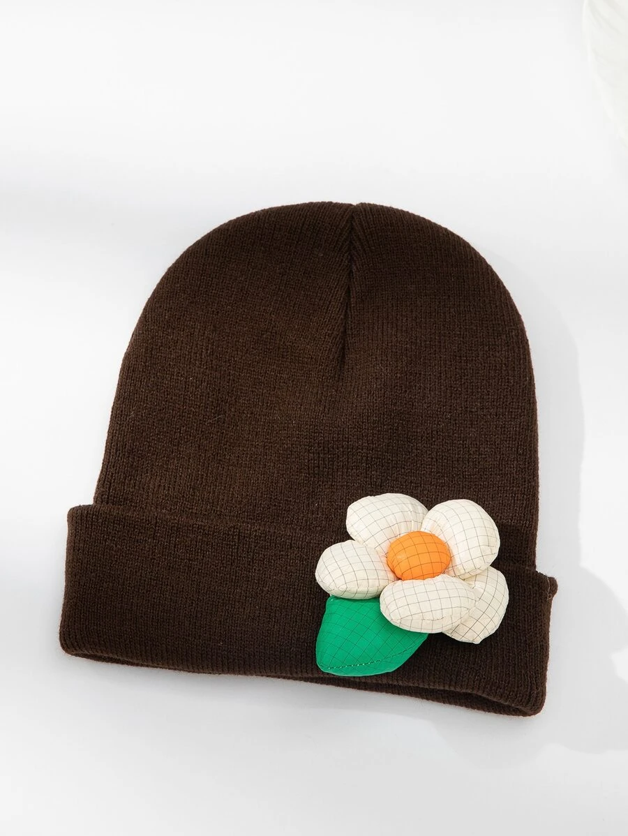 หมวกบีนนี่ ขอบพับ ตกแต่ง ดอกไม้ i-75