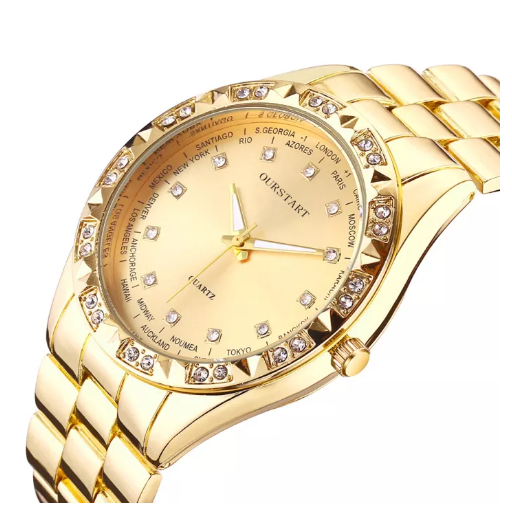 EW33-คู่ธุรกิจเพชรลายนาฬิกาเหล็กนาฬิกาควอตซ์ทองนาฬิกาข้อมือสตรีนาฬิกาผู้ชาย