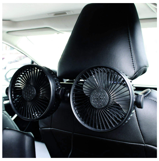 GX09-พัดลมติดรถยนต์ หัวคู่ ปรับส่ายได้ สำหรับรถบรรทุกขนาดใหญ่ รถกระบะ รถตู้โดยสาร เสียบช่องจุดบุหรี่ กระจายลมเข้าด้านหลัง