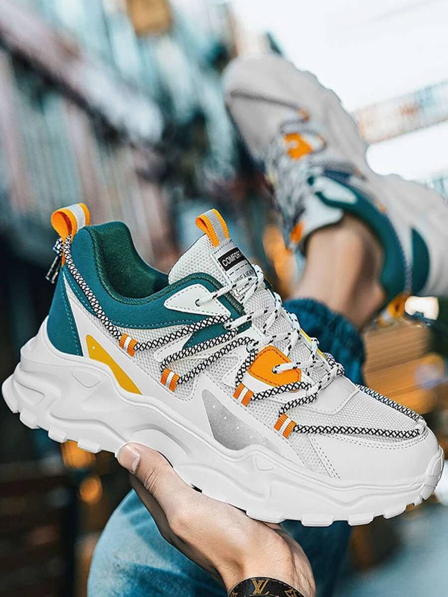 ผู้ชาย รองเท้าผ้าใบทรง Chunky บล็อคสี แพทช์ ตัวอักษร สายรัดหน้า m-31 z39-46