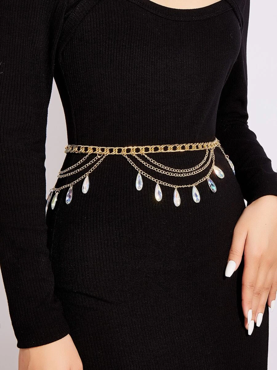 เข็มขัดโซ่ จี้ห้อย พลอยเทียม  l-20