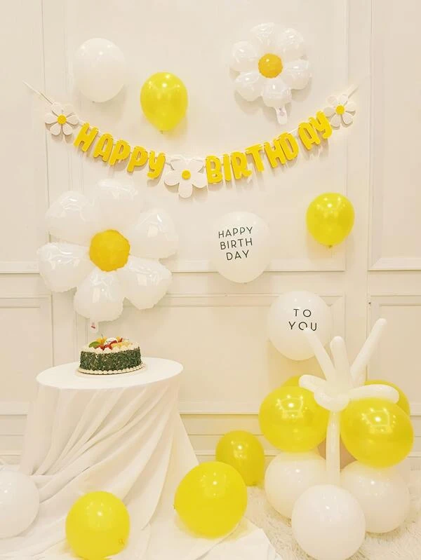 บอลลูน ปาร์ตี้วันเกิด ลายลายดอกไม้ และ แผ่นป้าย 25 ชิ้น p-37