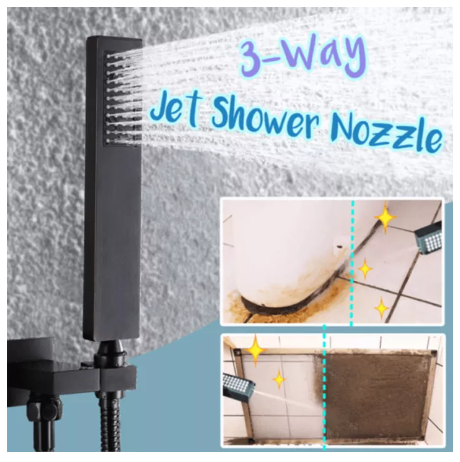 ROB94-3in1 ฝักบัว 187รู ⭐️สีเหลี่ยมสีดำ⭐️ ฝักบัวเพิ่มแรงดันสูง 3โหมด หัวฝักบัว ฝักบัวอาบน้ำ